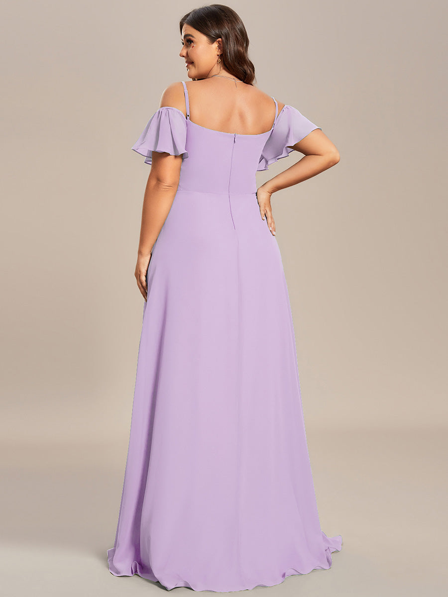 Off Shoulder High Slit Chiffon Flowy Bridesmaid Dress #color_Frosted Lilac