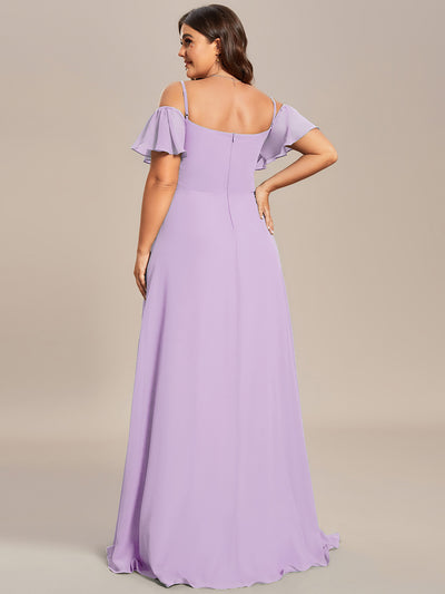 Plus Size Cold Shoulder Formal Bridesmaid Dress with Side Slit #color_Frosted Lilac