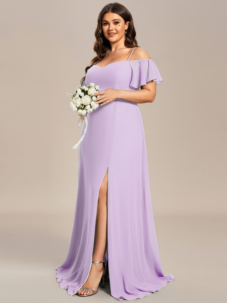 Stylish Cold Shoulder Flare Sleeves Flowy Bridesmaid Dress #color_Frosted Lilac