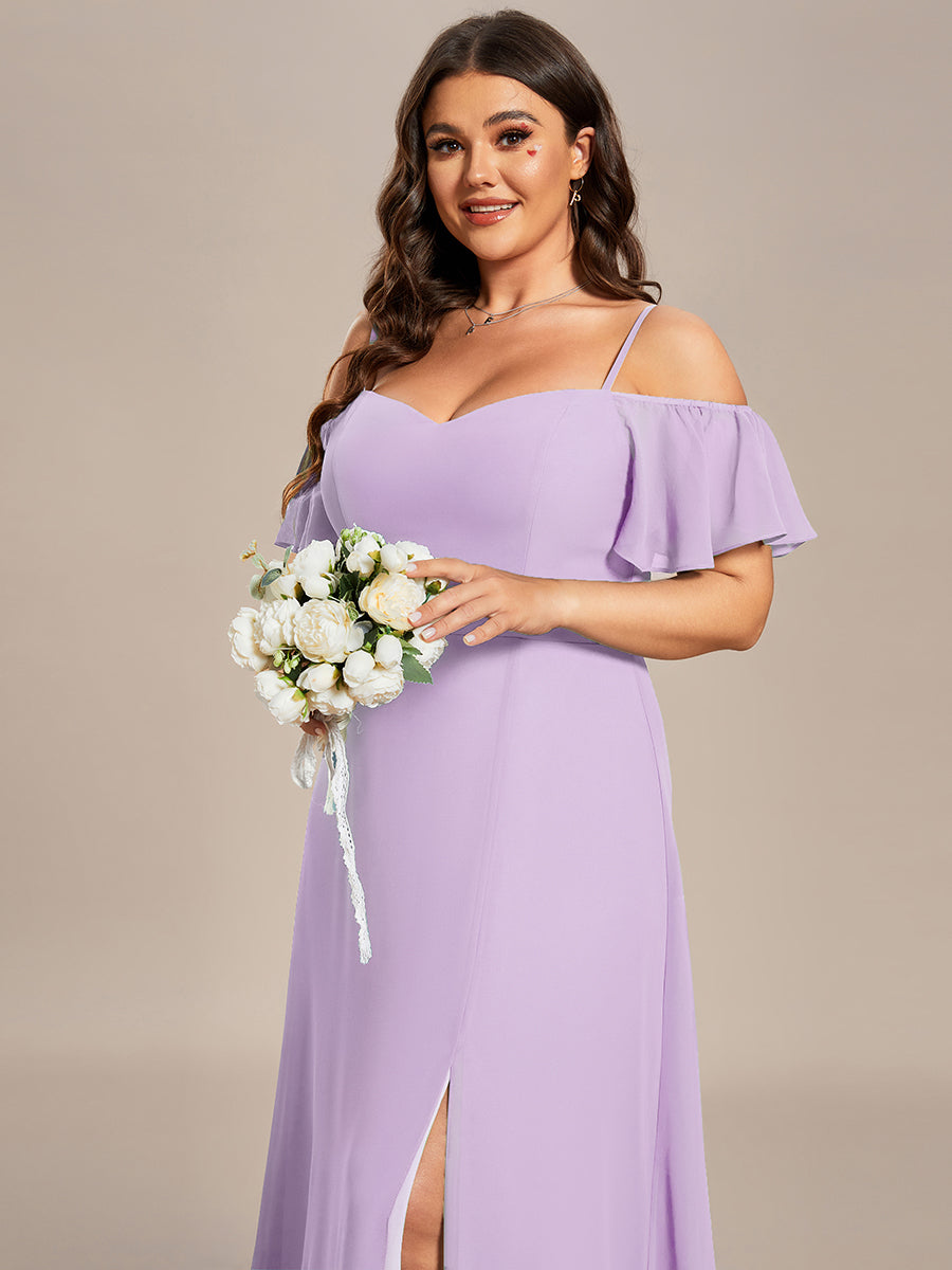 Stylish Cold Shoulder Flare Sleeves Flowy Bridesmaid Dress #color_Frosted Lilac