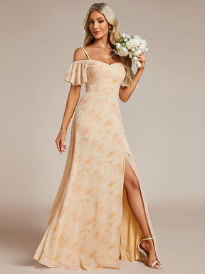 Stylish Cold Shoulder Flare Sleeves Flowy Bridesmaid Dress