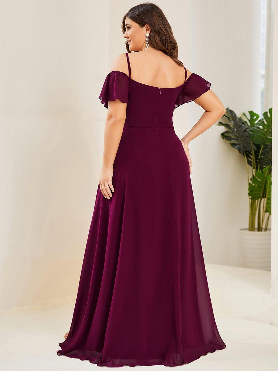 Plus Size Cold Shoulder Formal Bridesmaid Dress with Side Slit #color_Mulberry