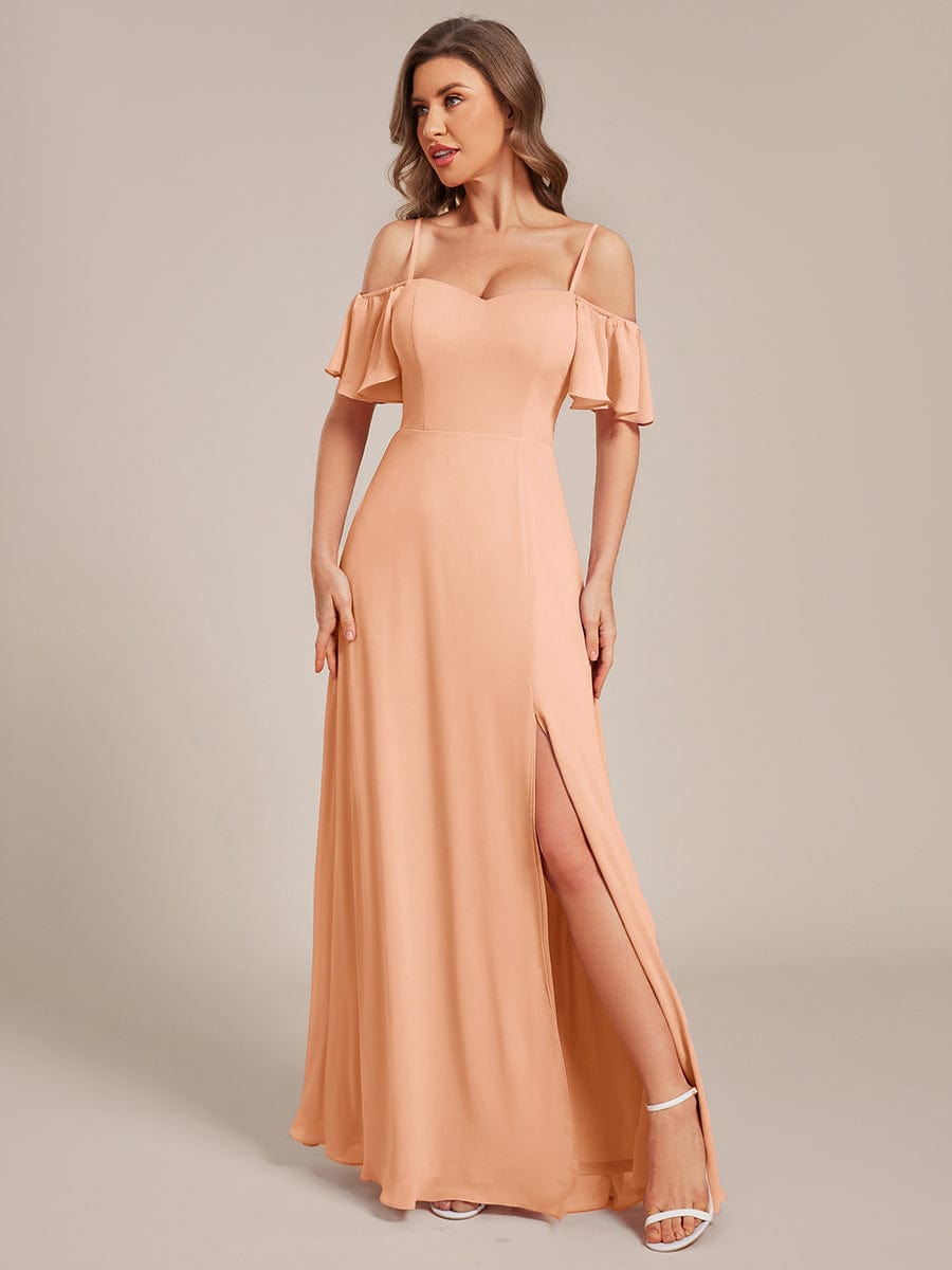 High Neck Sheath Chiffon Bridesmaid Dress With Slit in Sea Glass