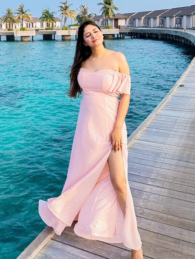 pretty REYA|Plus Size Cold Shoulder Formal Bridesmaid Dress with Side Slit Fan Photos 12
