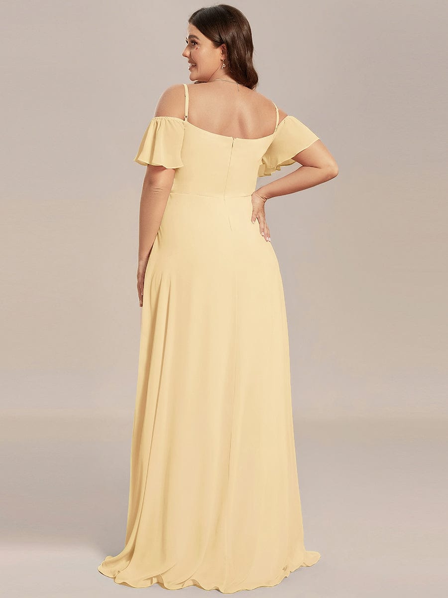 Plus Size Cold Shoulder Formal Bridesmaid Dress with Side Slit #color_Yellow