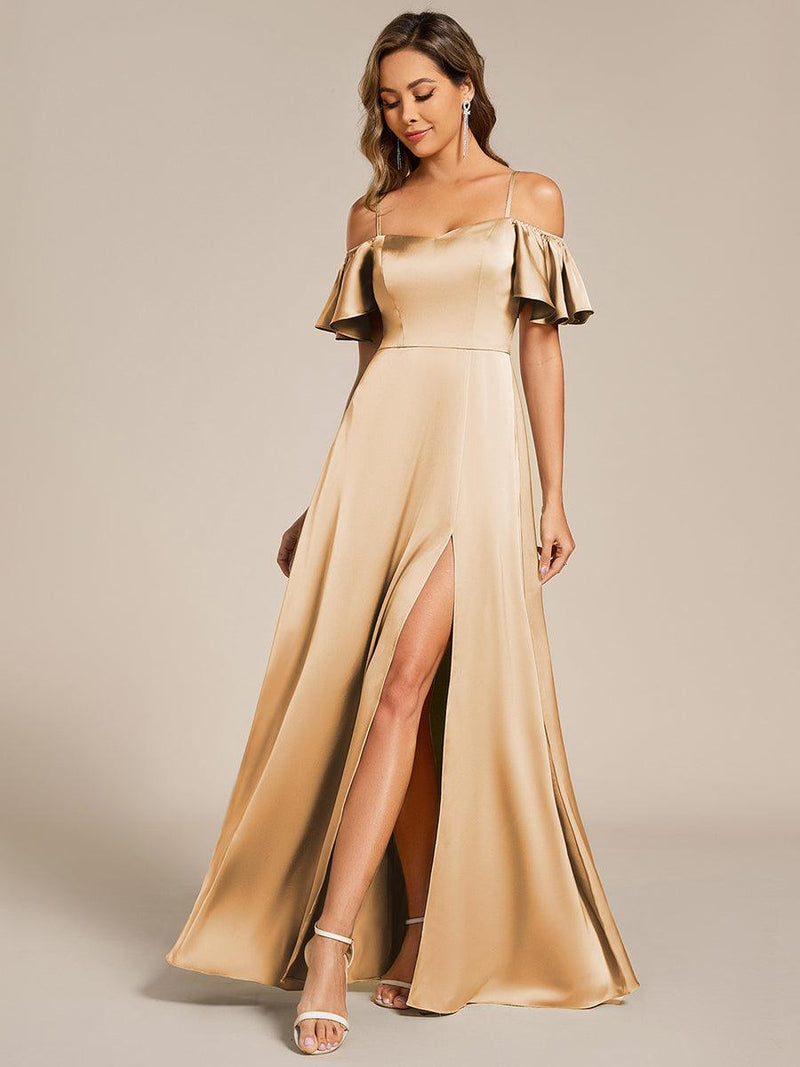 Off Shoulder A-Line Satin Maxi Bridesmaid Dress for Elegant Occasions
