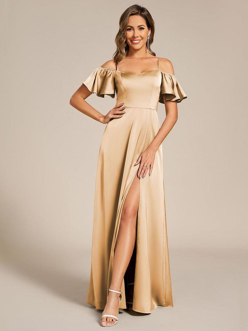 Off Shoulder A-Line Satin Maxi Bridesmaid Dress for Elegant Occasions