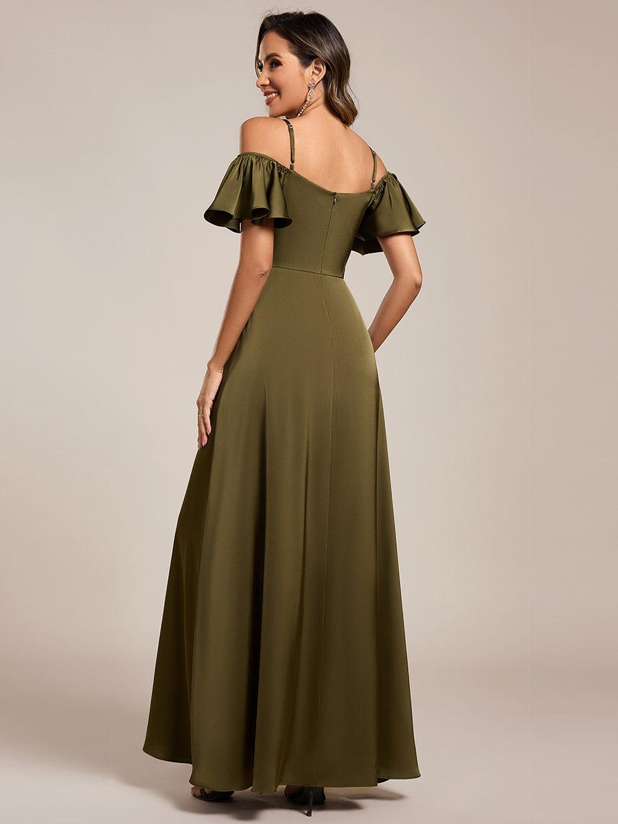 olive green off the shoulder maxi dress A-Line Satin Bridesmaid for Elegant Occasions SCH005191_G_M