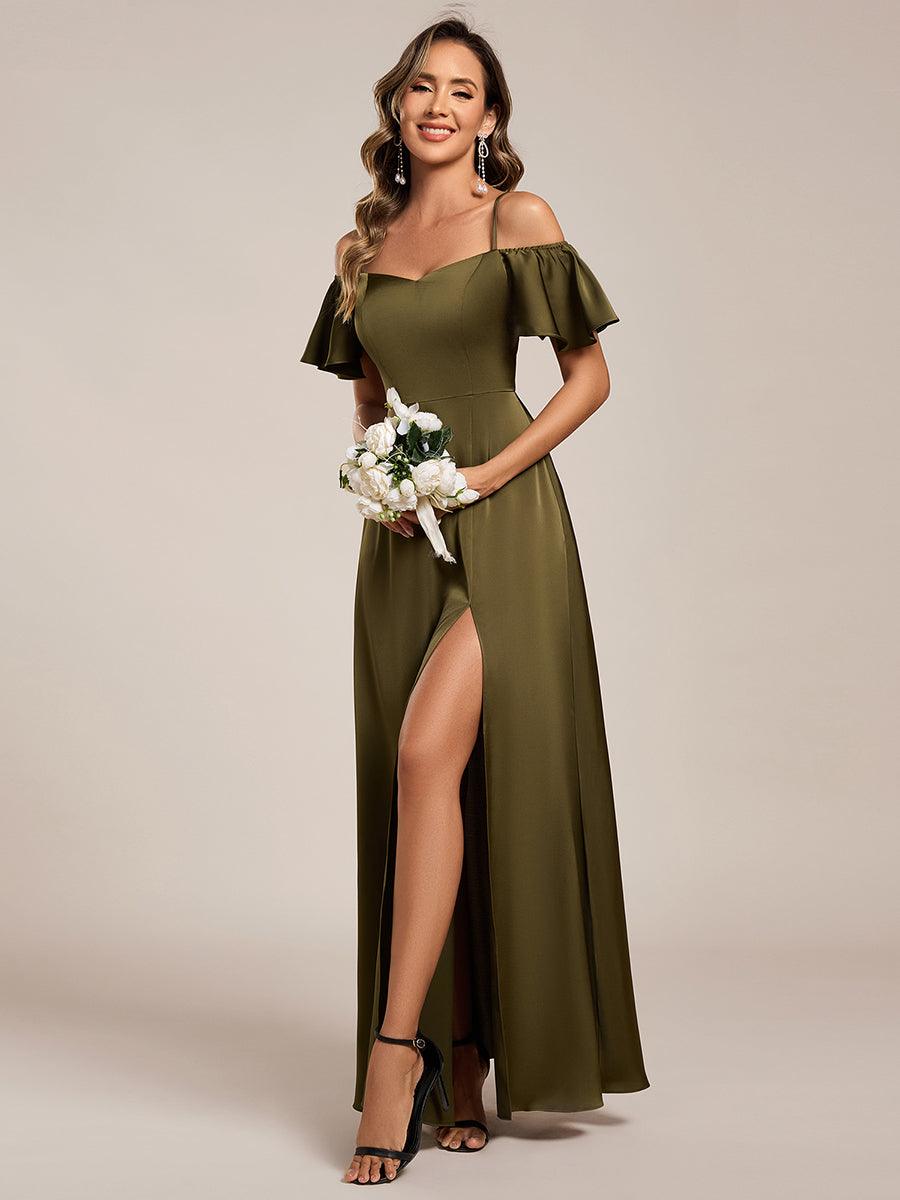 olive green bridesmaid dress Off Shoulder A-Line Satin Maxi for Elegant Occasions drawing attention to the sage green bridesmaid dresses Monkstraps Sweet Pea Dress Size:30 x 16 d x 60 w Inches