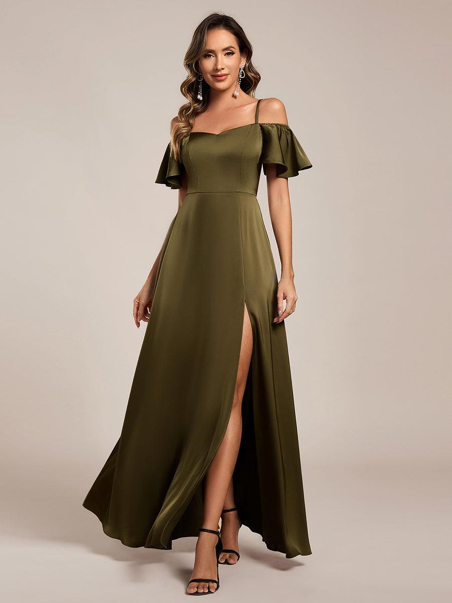 off shoulder formal maxi dress A-Line Satin Bridesmaid for Elegant Occasions Color:Bright Sapphire Classic Style this lux chiffon dress Silk Wedding Dresses &