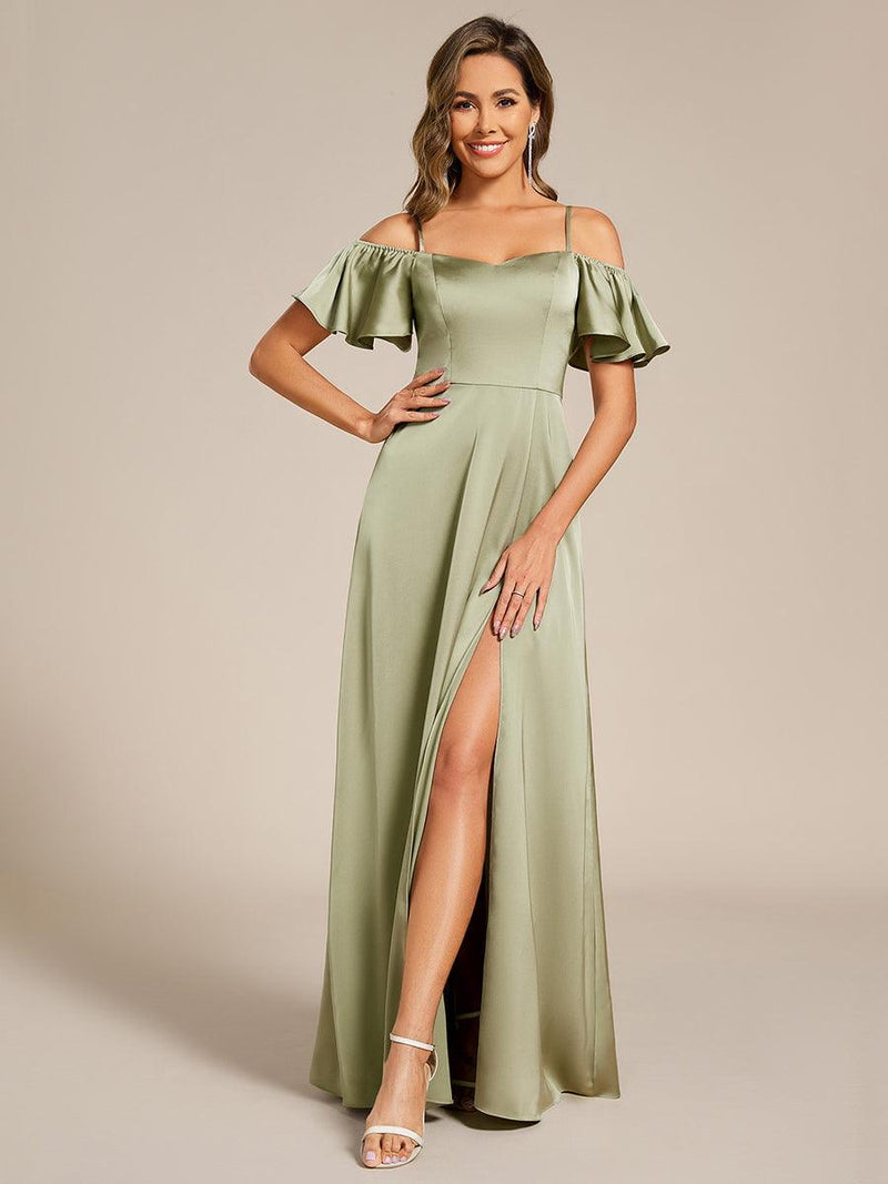A-Line Maxi Luxe Satin Bridesmaid Dress CB0846 main image 0