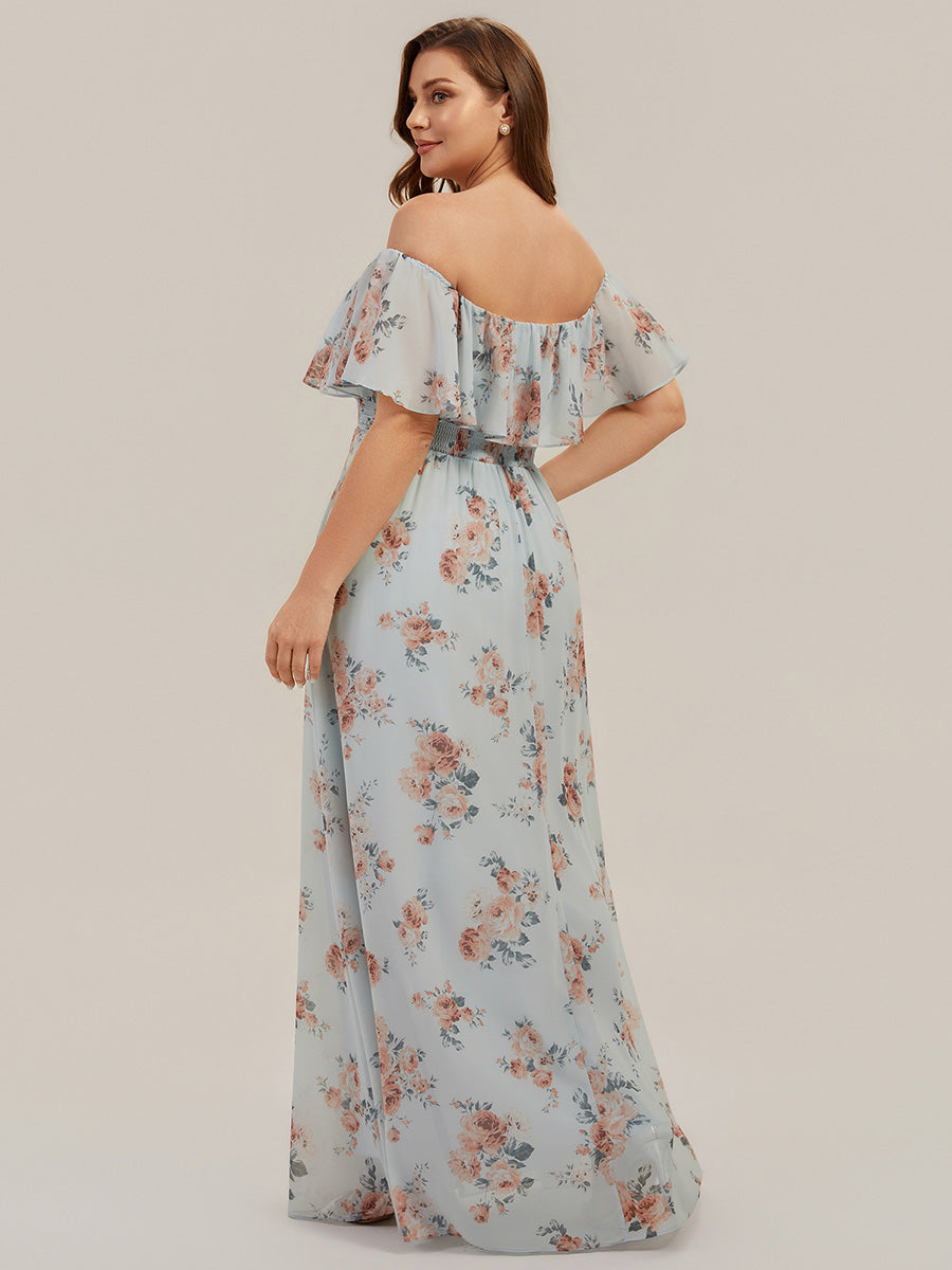 Off the Shoulder Ruffle Bodice Long Flowy Chiffon Bridesmaid Dress #color_Amber Bloom