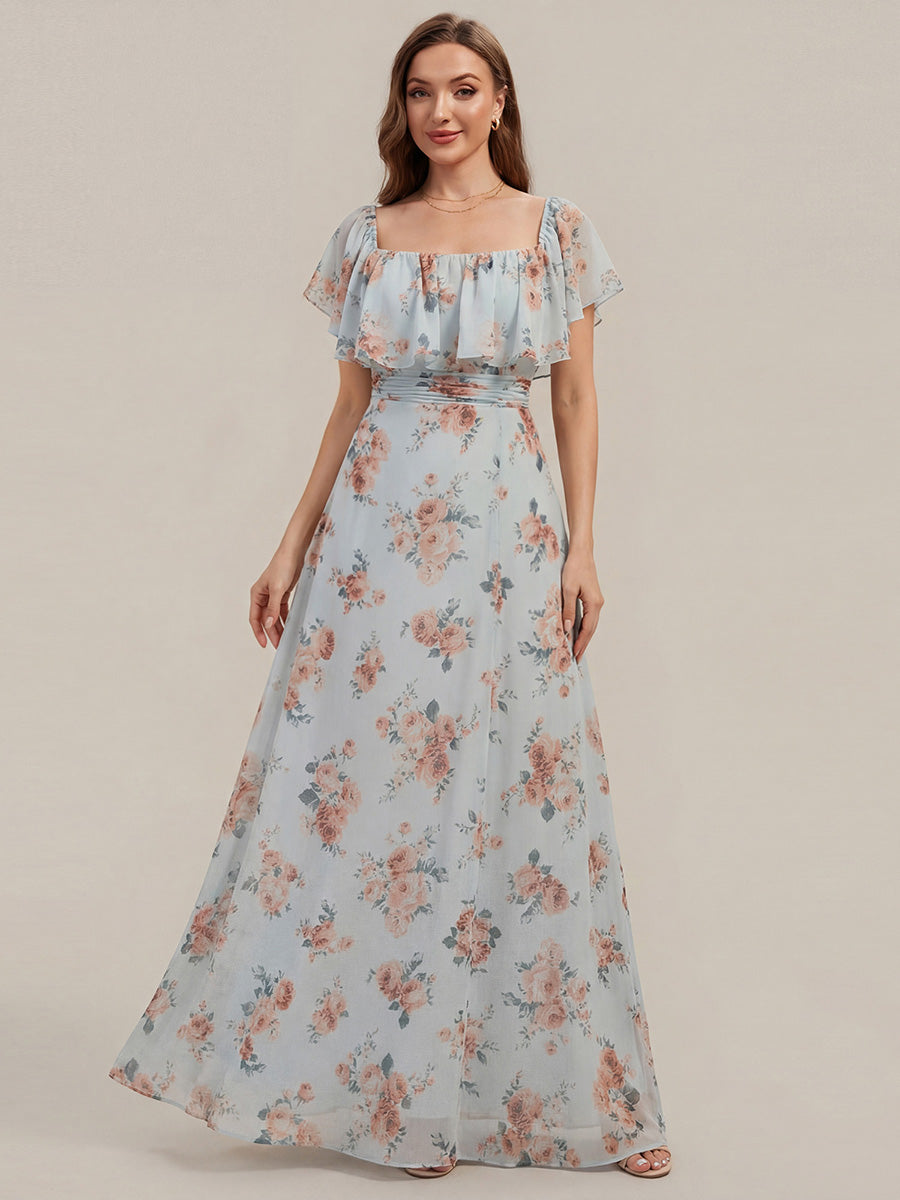 Off the Shoulder Ruffle Bodice Long Flowy Chiffon Bridesmaid Dress #color_Amber Bloom