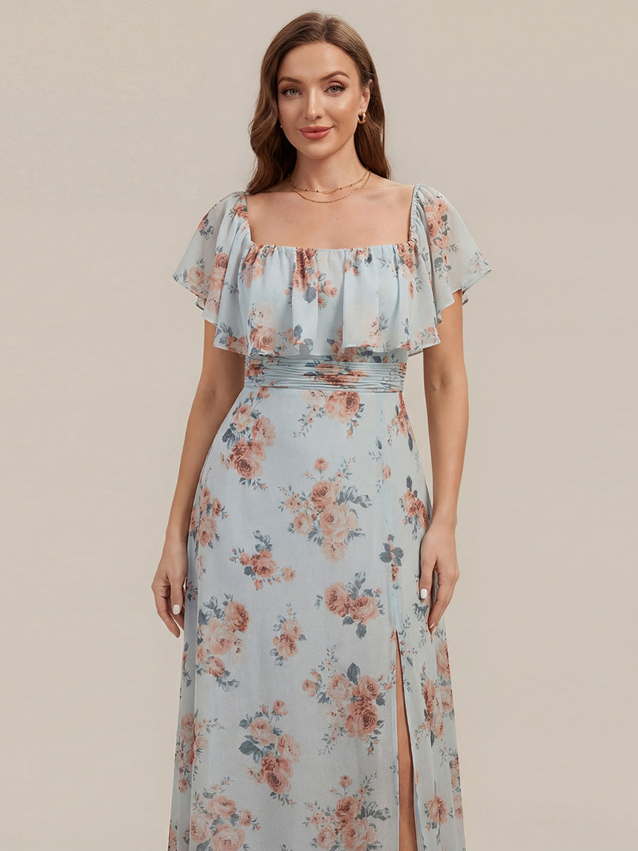 Off the Shoulder Ruffle Bodice Long Flowy Chiffon Bridesmaid Dress #color_Amber Bloom