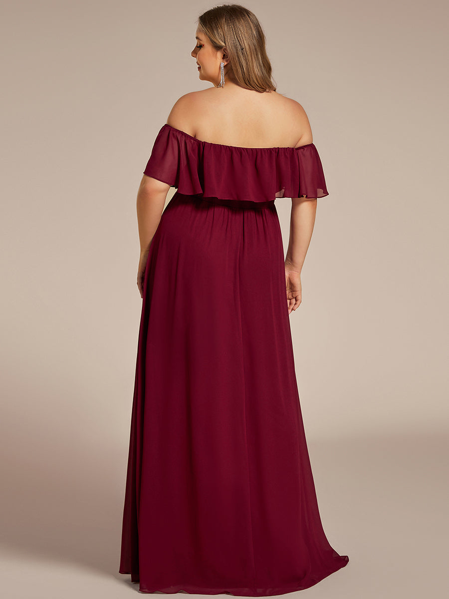Plus Size Off the Shoulder Formal Bridesmaid Dress with Thigh Split #color_Burgundy