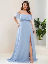 Plus Size Off the Shoulder Formal Bridesmaid Dress with Thigh Split #color_Sky Blue 
