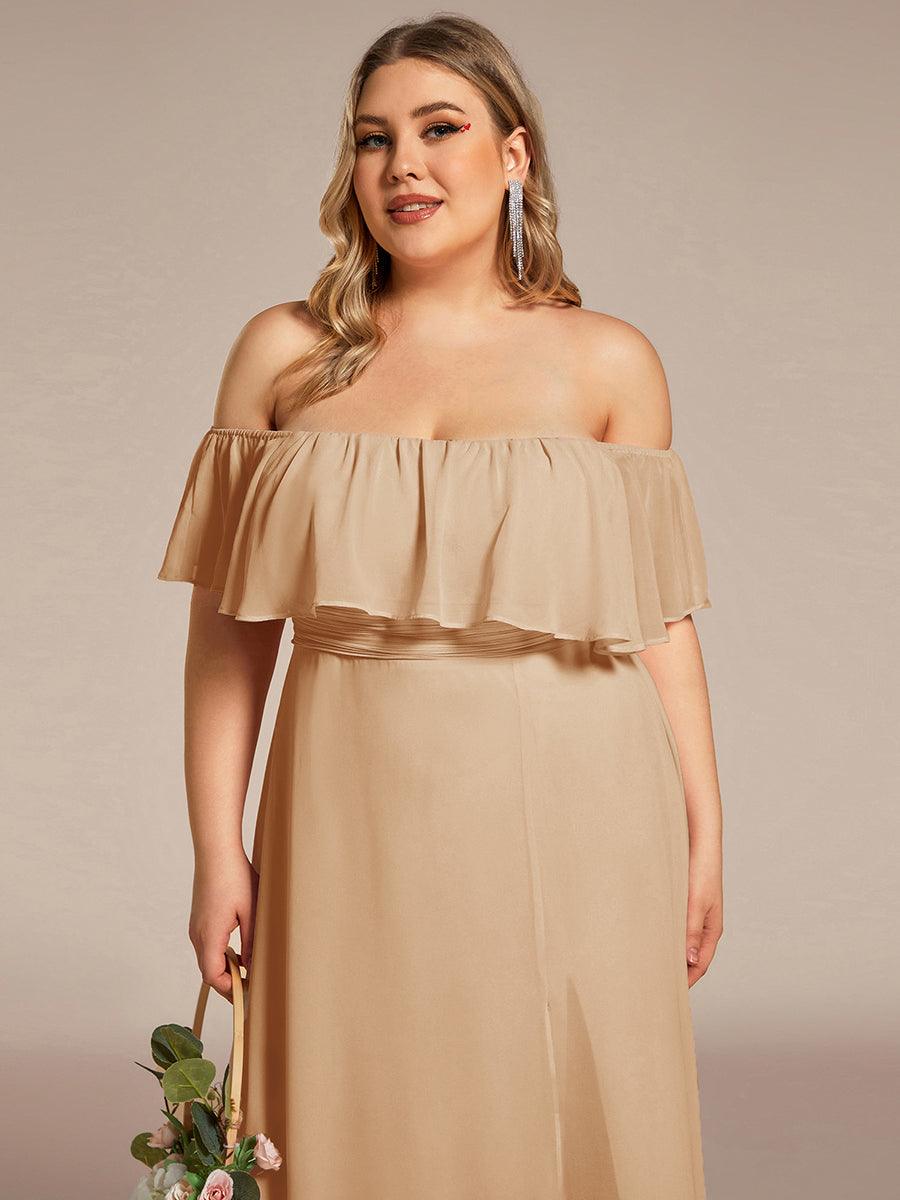 Off the Shoulder Ruffle Bodice Long Flowy Chiffon Bridesmaid Dress #color_Champagne