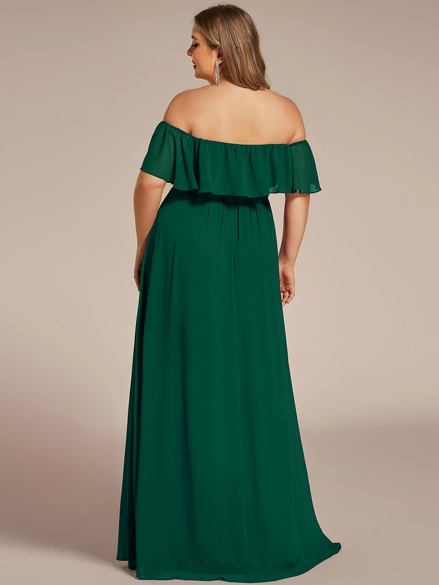 Plus Size Off the Shoulder Formal Bridesmaid Dress with Thigh Split #color_Dark Green