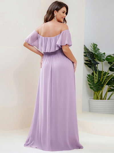 Plus Size Off the Shoulder Formal Bridesmaid Dress with Thigh Split #color_Frosted Lilac