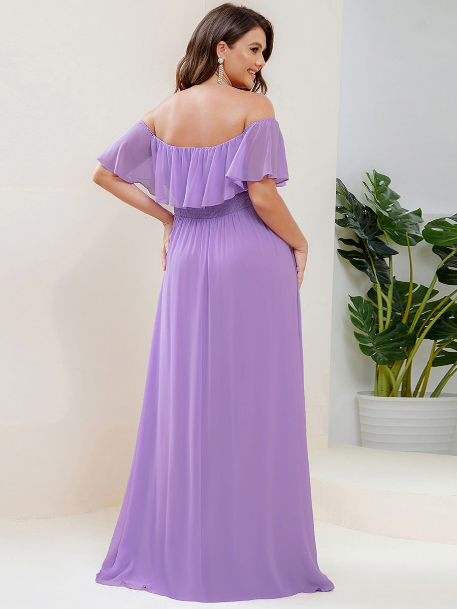 Plus Size Off the Shoulder Formal Bridesmaid Dress with Thigh Split #color_Lavender
