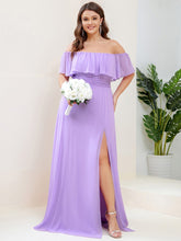 Plus Size Off the Shoulder Formal Bridesmaid Dress with Thigh Split #color_Lavender 