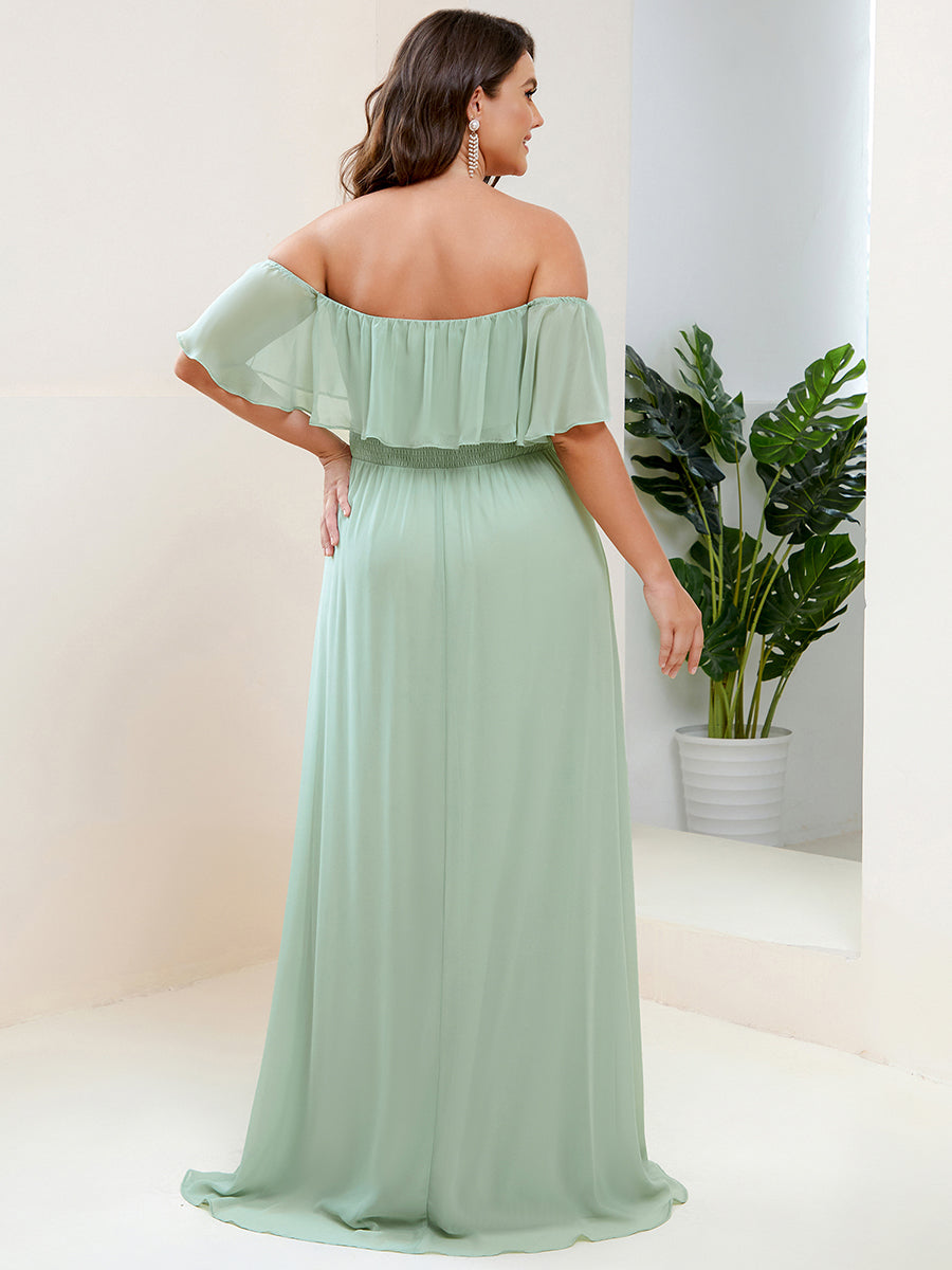Plus Size Off the Shoulder Formal Bridesmaid Dress with Thigh Split #color_Mint Green