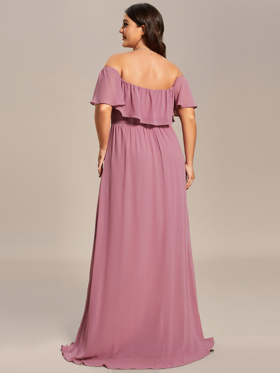 Plus Size Off the Shoulder Formal Bridesmaid Dress with Thigh Split #color_Purple Orchid