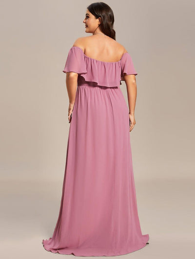 Plus Size Off the Shoulder Formal Bridesmaid Dress with Thigh Split #color_Purple Orchid 