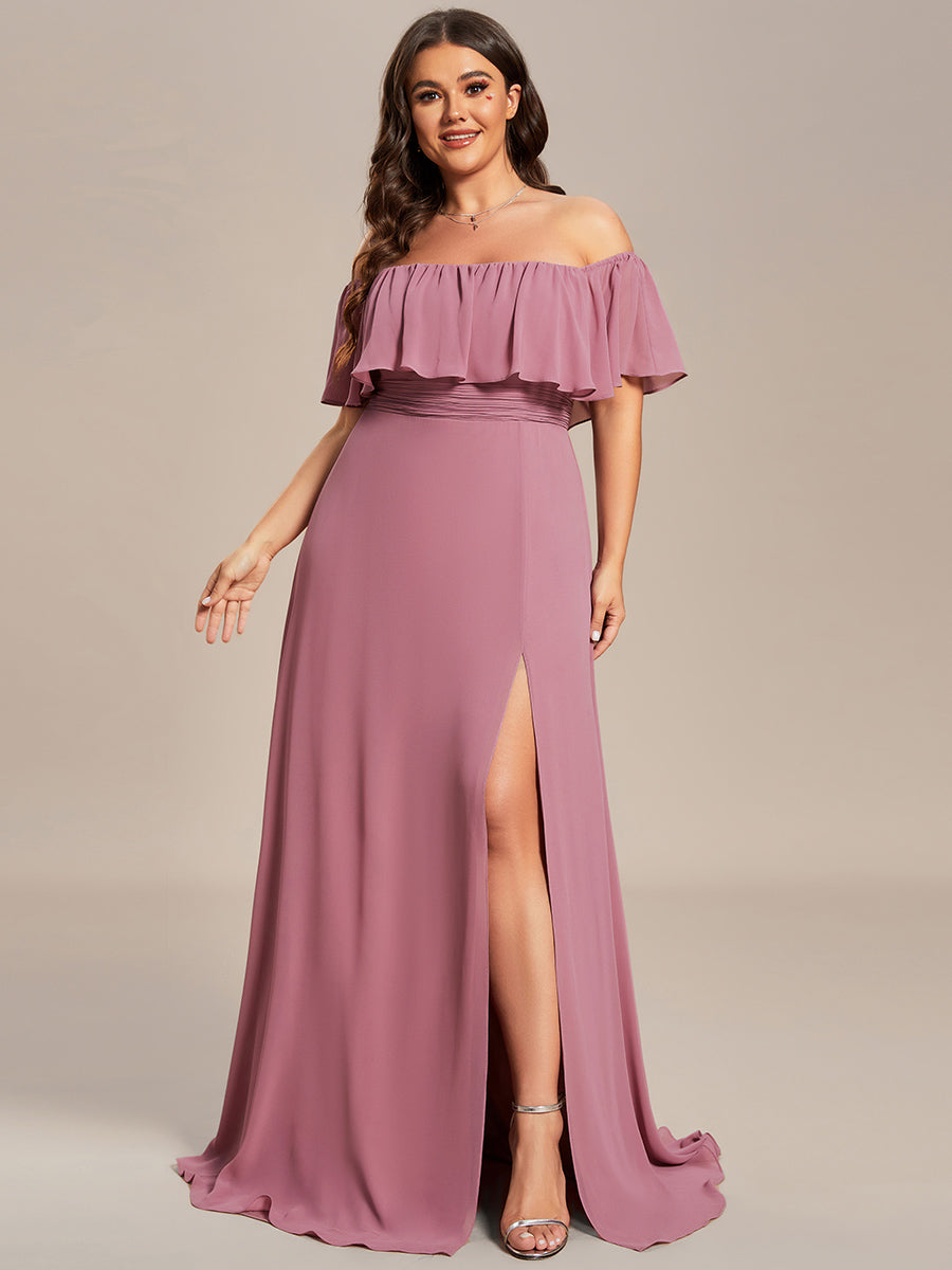 Plus Size Off the Shoulder Formal Bridesmaid Dress with Thigh Split #color_Purple Orchid