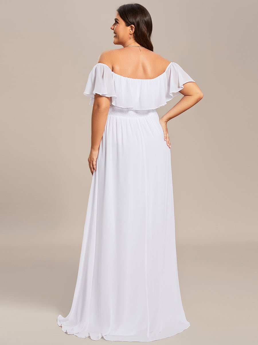 Plus Size Off the Shoulder Formal Bridesmaid Dress with Thigh Split #color_White