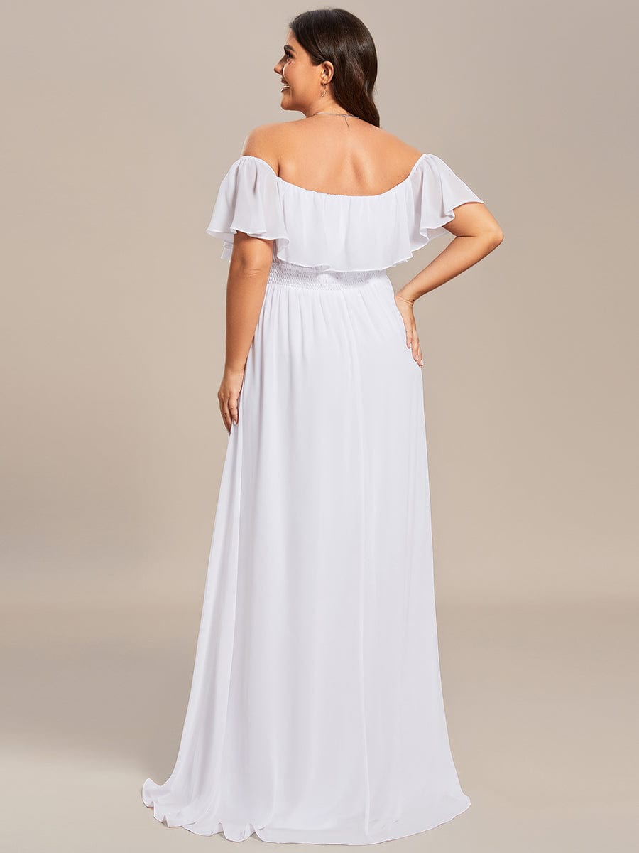 Plus Size Off the Shoulder Formal Bridesmaid Dress with Thigh Split #color_White 