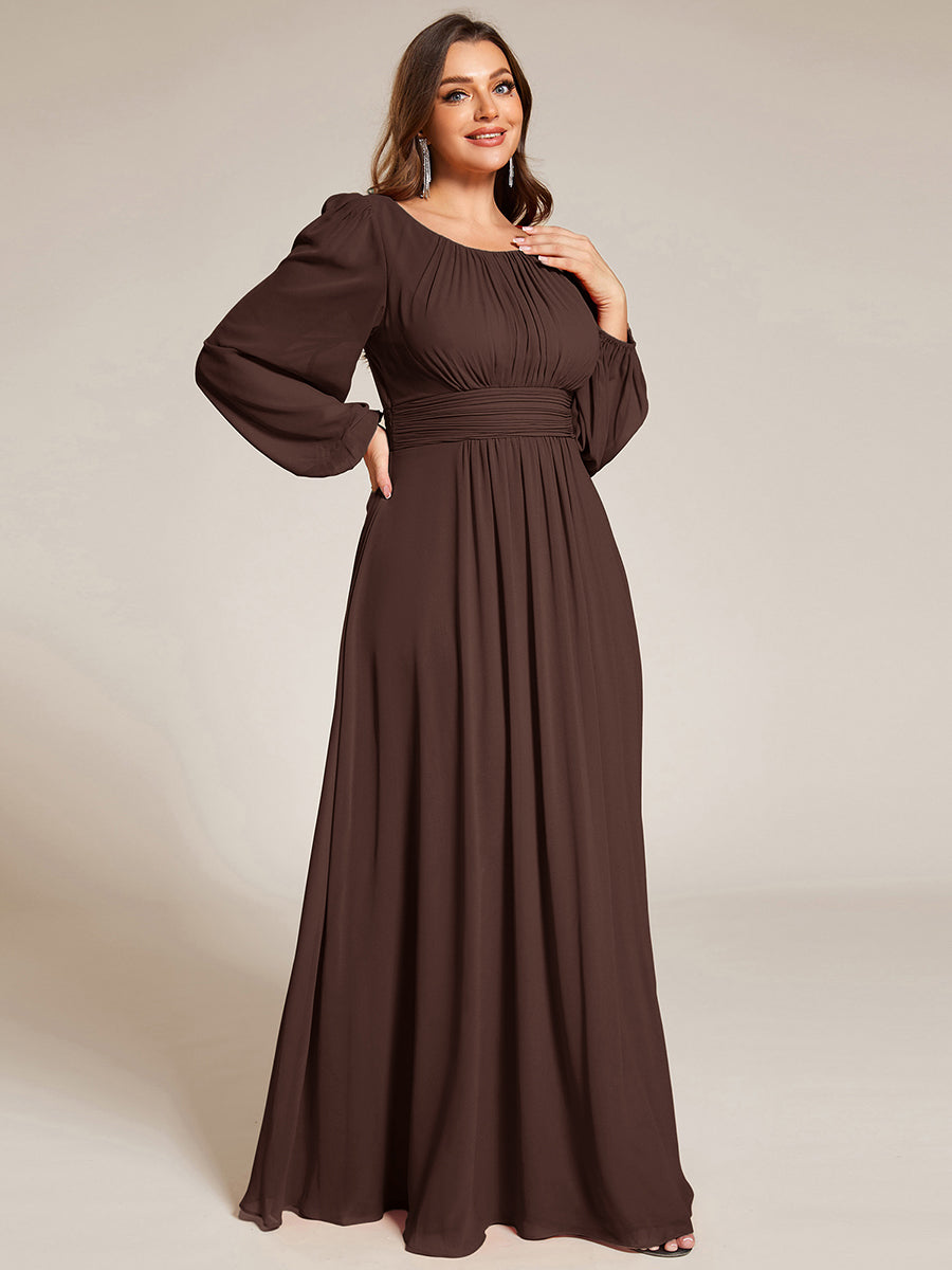 See-Througth Puff Sleeve Chiffon Plus Size Bridesmaid Dress #color_Chocolate brown