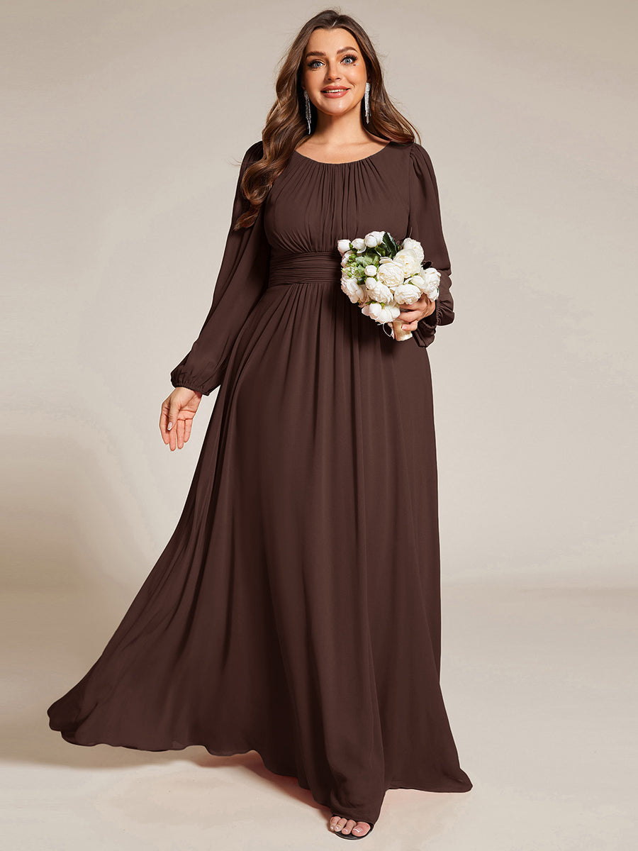 See-Througth Puff Sleeve Chiffon Plus Size Bridesmaid Dress #color_Chocolate brown