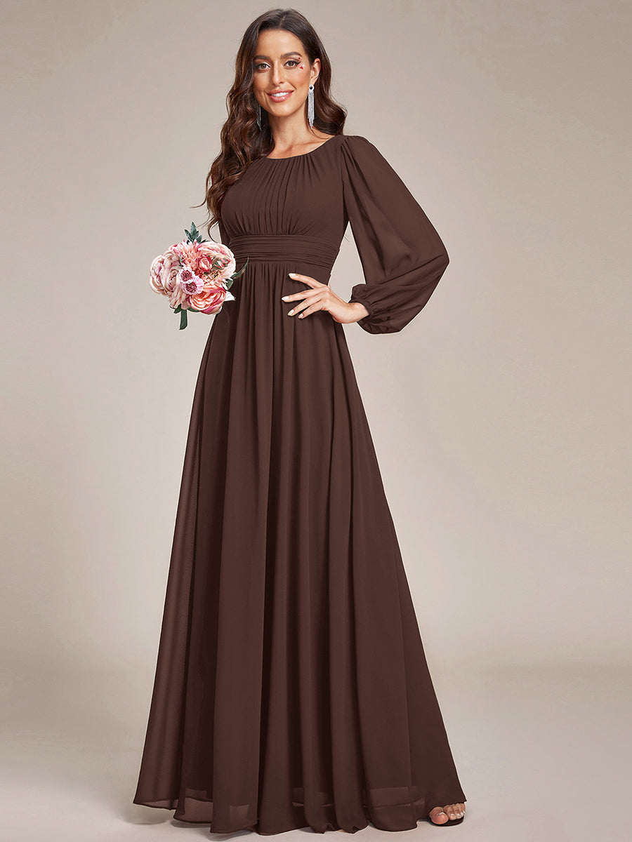 Chiffon High Empire Waist Puff Sleeve Bridesmaid Dress #color_Chocolate brown
