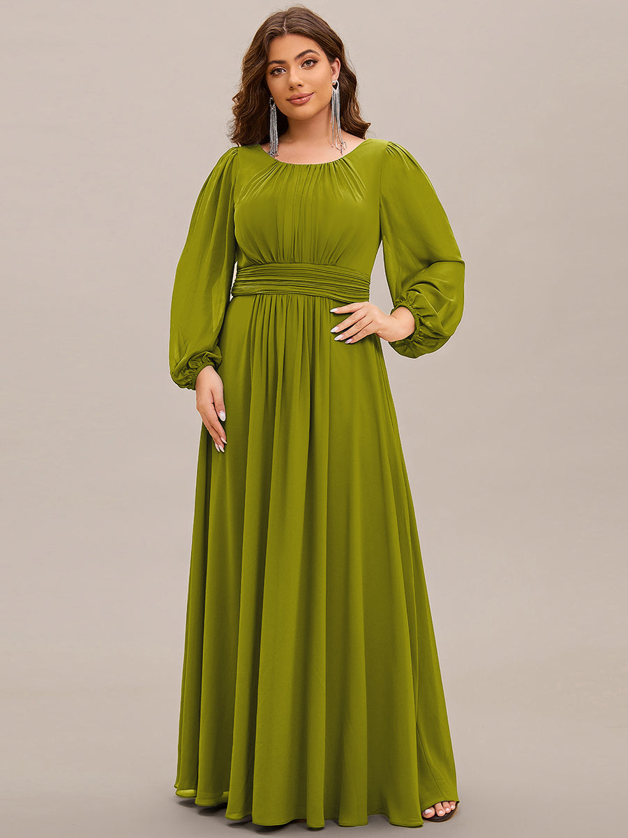 Chiffon Long Sleeve A-Line Round Neckline Formal Dress #color_Citron