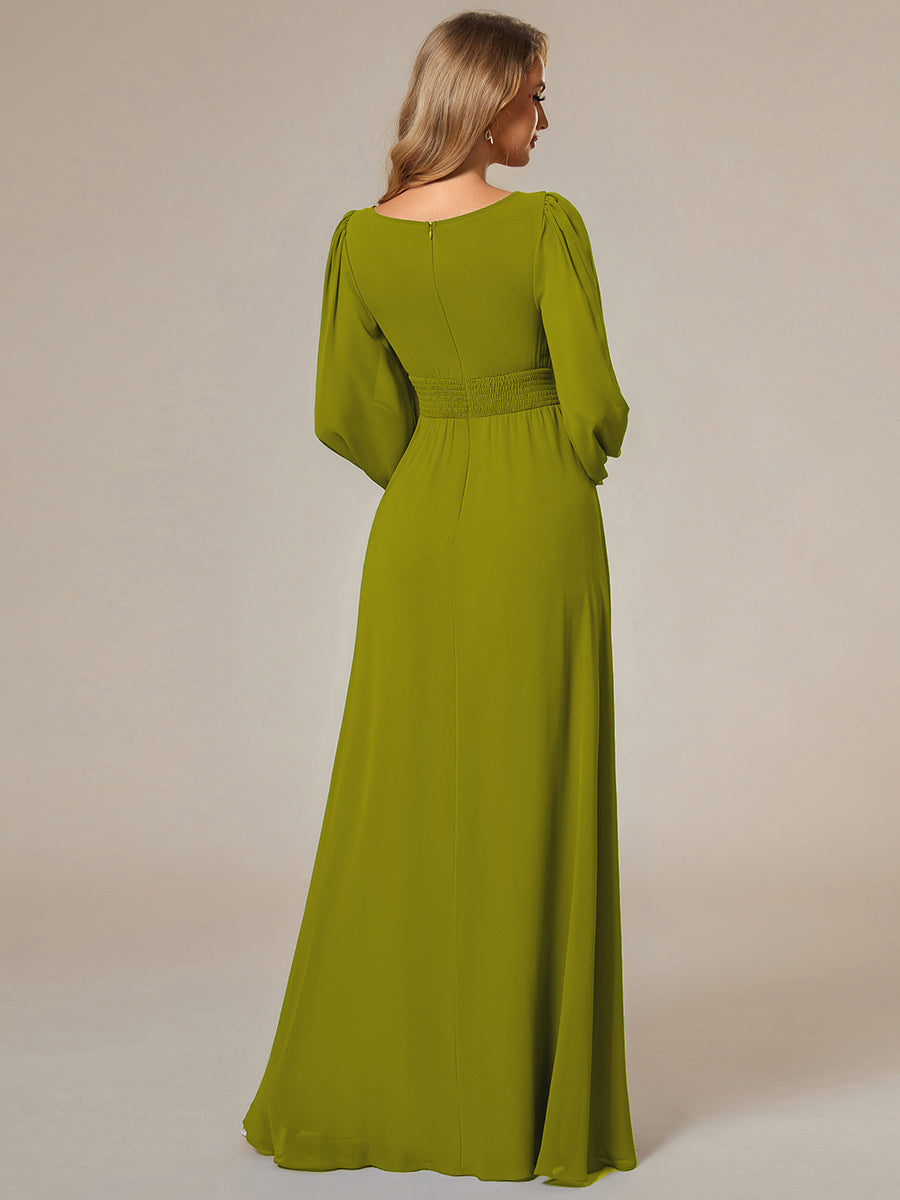 Chiffon Long Sleeve A-Line Round Neckline Formal Dress #color_Citron
