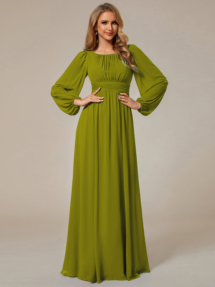 Chiffon High Empire Waist Puff Sleeve Bridesmaid Dress #color_Citron
