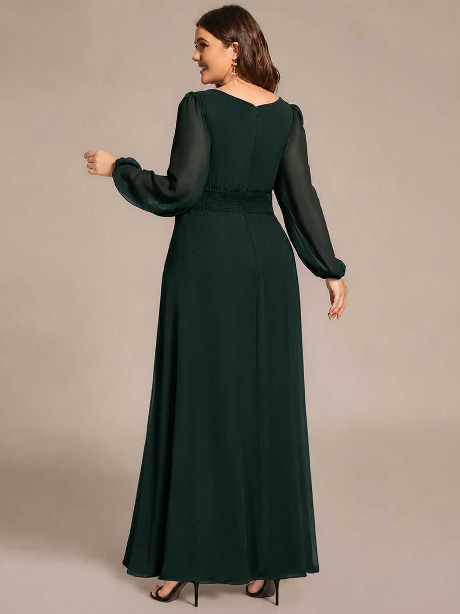 See-Througth Puff Sleeve Chiffon Plus Size Bridesmaid Dress #color_Dark Forest Green