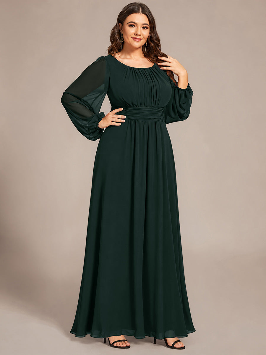 See-Througth Puff Sleeve Chiffon Plus Size Bridesmaid Dress #color_Dark Forest Green