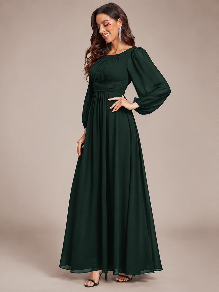 Chiffon Long Sleeve A-Line Round Neckline Formal Dress #color_Dark Forest Green
