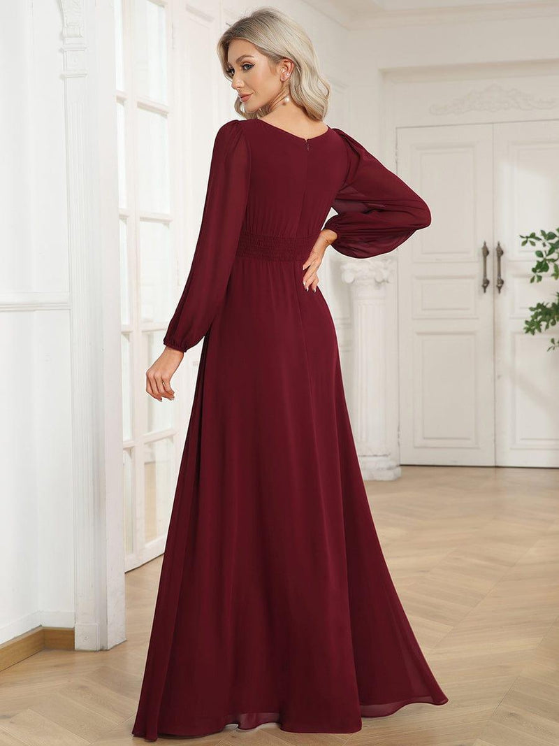 Long Sleeve Round Neckline Empire Waist Chiffon Formal Dress