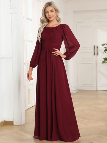 Burgundy Plus Size Floor Length Puff Sleeve Mother Dress ES0106B, 20