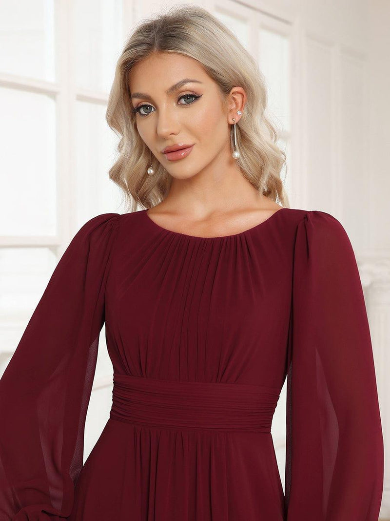 Long Sleeve Round Neckline Empire Waist Chiffon Formal Dress