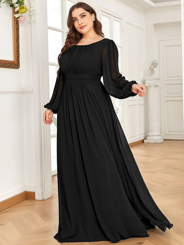 Long Sleeve Round Neckline Empire Waist Chiffon Formal Dress