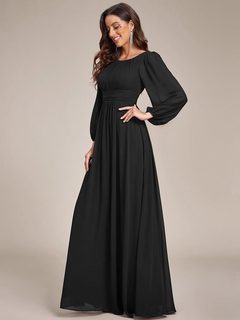 Long Sleeve Round Neckline Empire Waist Chiffon Formal Dress