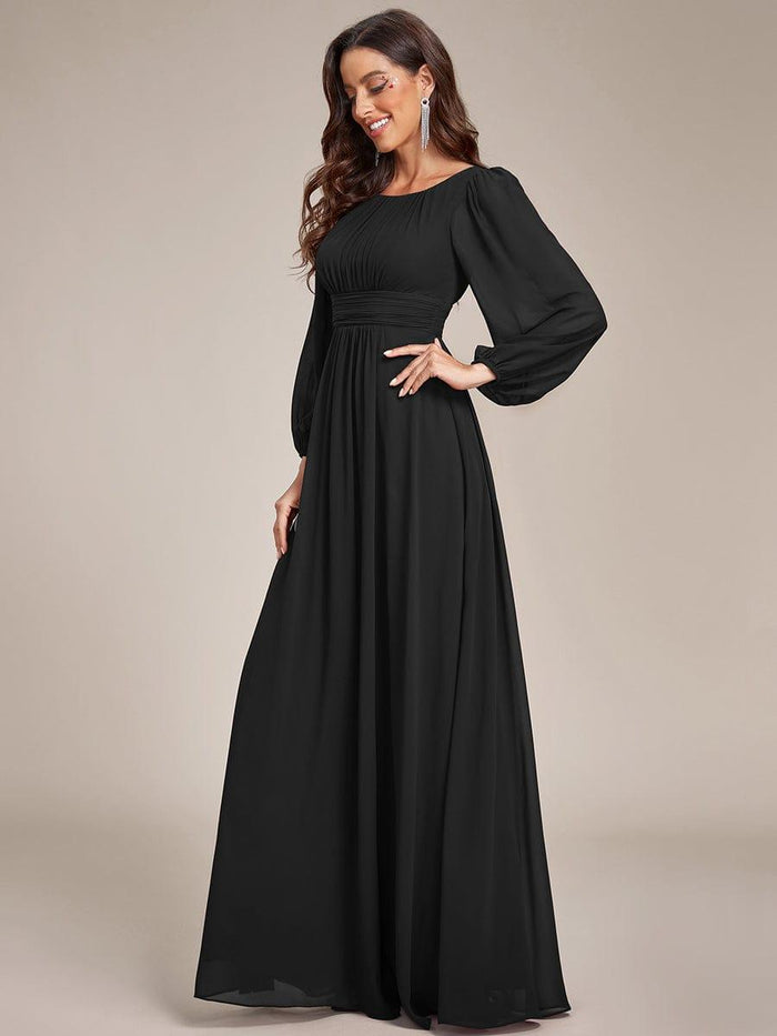 Long Sleeve Round Neckline Empire Waist Chiffon Formal Dress
