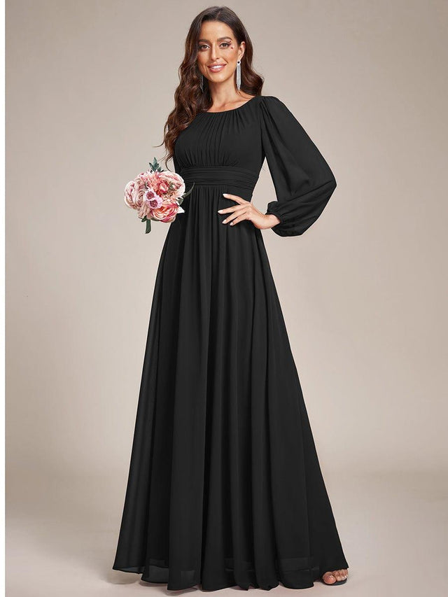 Long Sleeve Round Neckline Empire Waist Chiffon Formal Dress