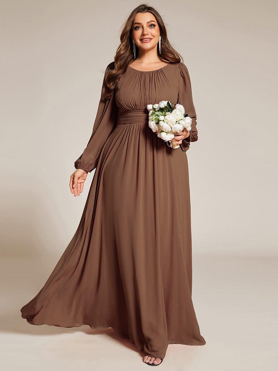Chiffon High Empire Waist Puff Sleeve Bridesmaid Dress #color_Brown