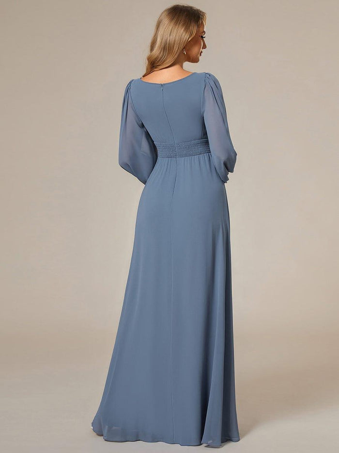 Long Sleeve Round Neckline Empire Waist Chiffon Formal Dress