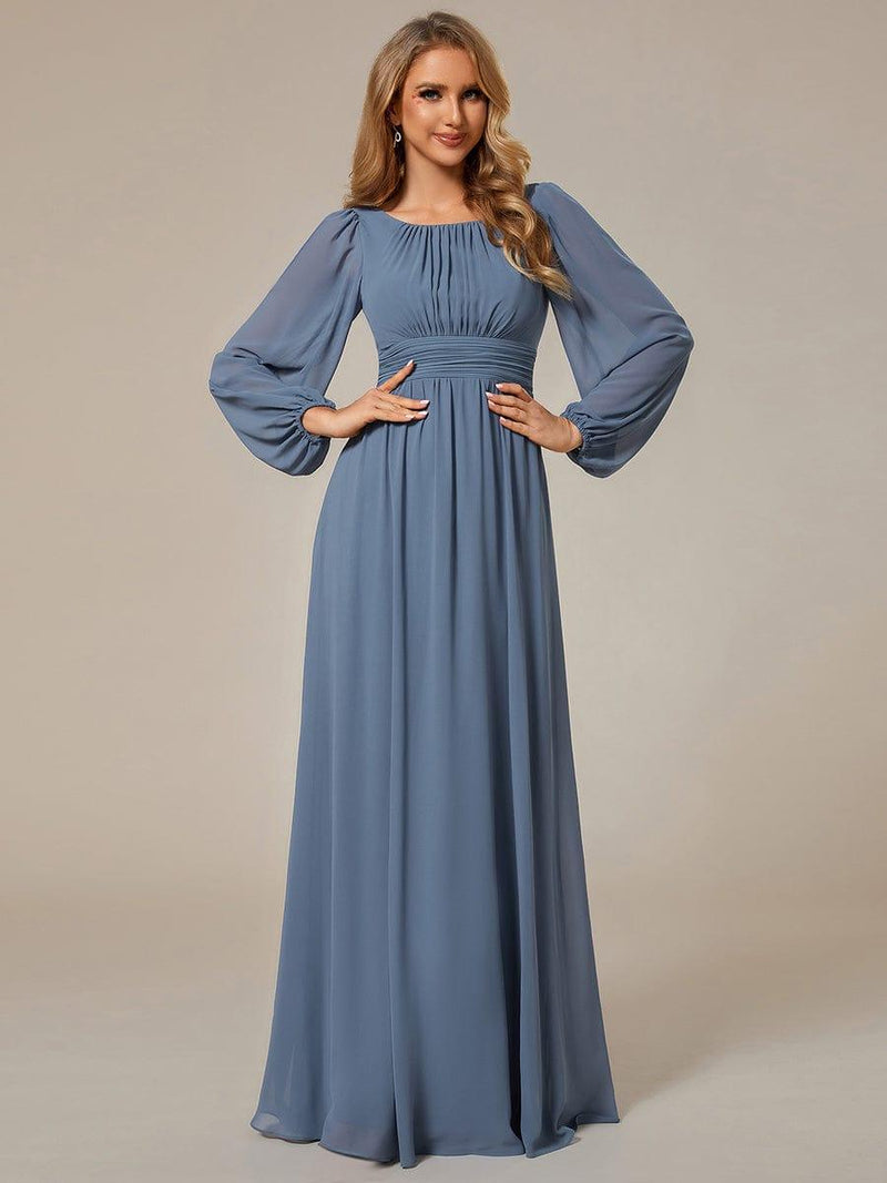 Long Sleeve Round Neckline Empire Waist Chiffon Formal Dress